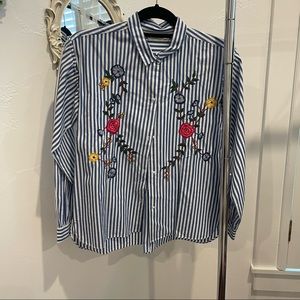 Zara Girls 13/14 Striped Floral Button Down